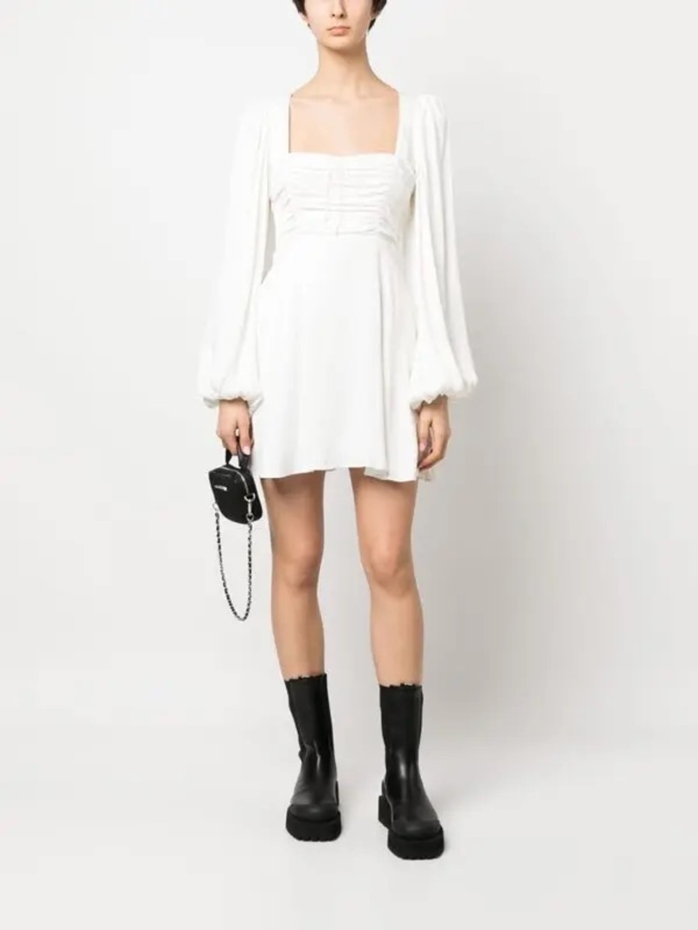 For Love And Lemons Long Puff Sleeve White Square-Neck Mini Dress Size Small